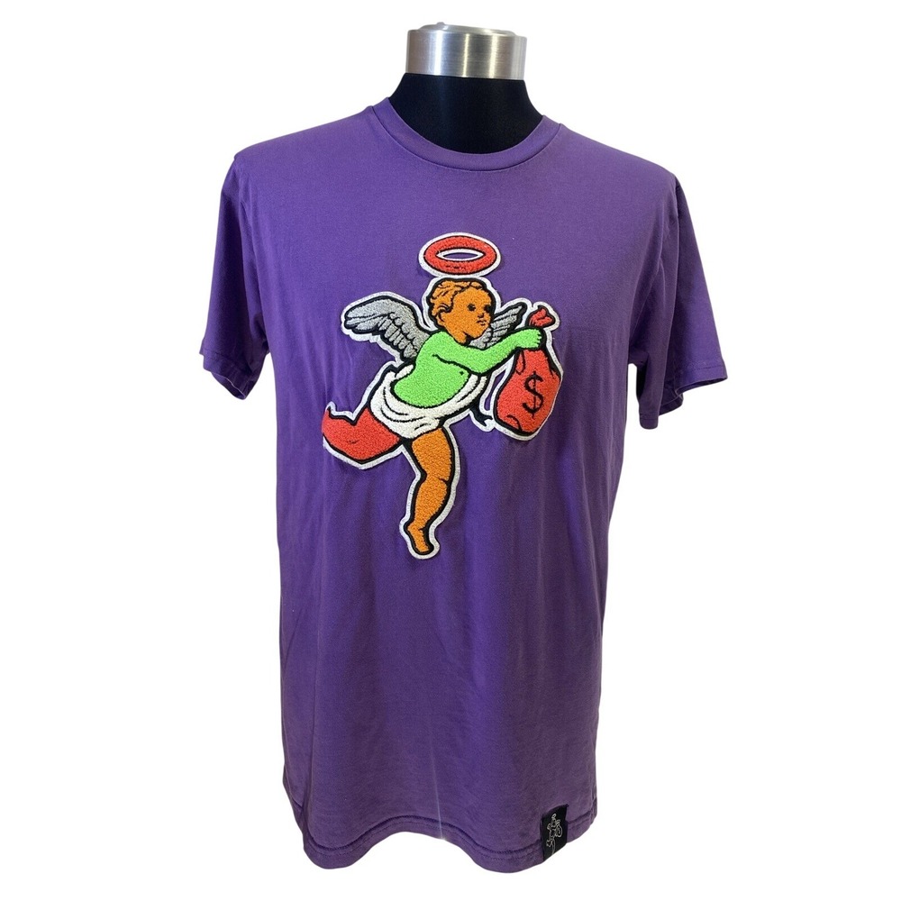 Muerte Hustle Daily Mens T-Shirt‎ Medium Purple Chenille Angel Money Bag Graphic